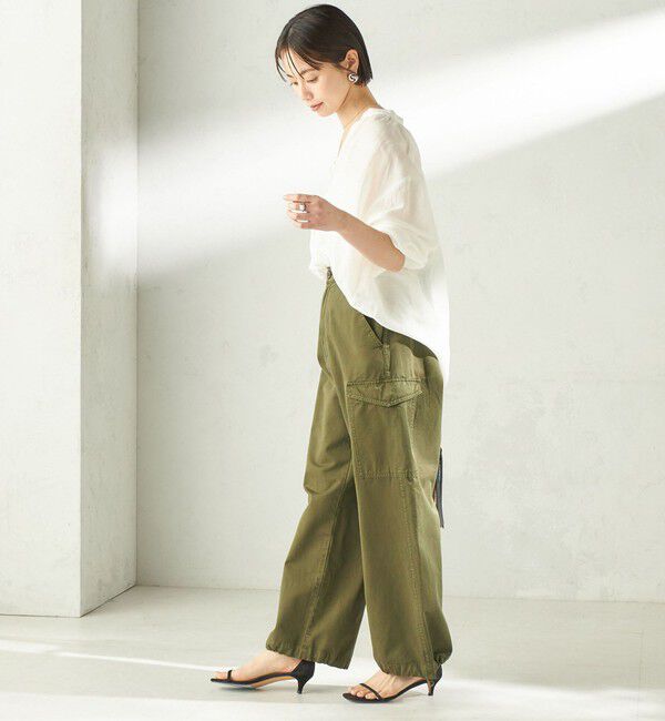 SHIPS for women「〈手洗い可能〉IMPERIAL LINEN 混 バンドカラー スキッパー シャツ」|シャツ・ブラウス|