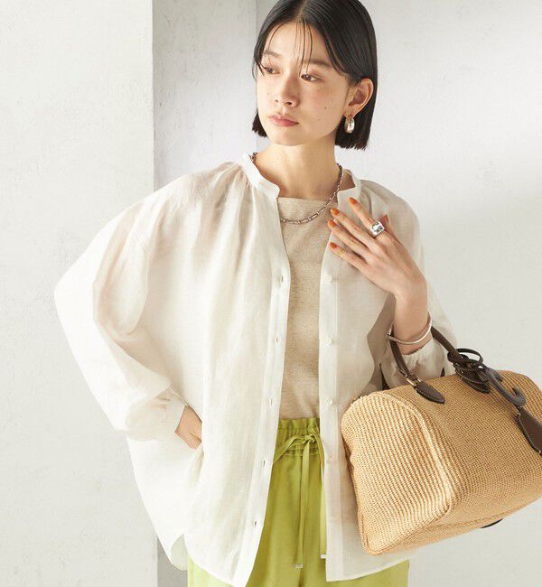 SHIPS for women「〈手洗い可能〉IMPERIAL LINEN 混 バンドカラー スキッパー シャツ」|シャツ・ブラウス|
