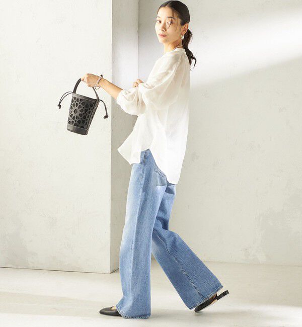 SHIPS for women「〈手洗い可能〉IMPERIAL LINEN 混 バンドカラー スキッパー シャツ」|シャツ・ブラウス|