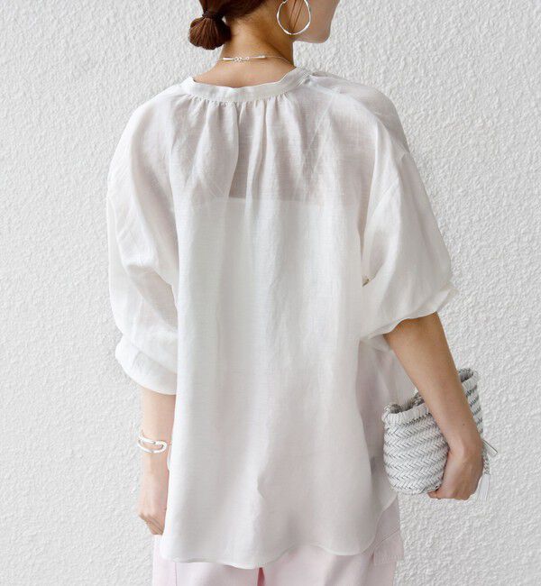 SHIPS for women「〈手洗い可能〉IMPERIAL LINEN 混 バンドカラー スキッパー シャツ」|シャツ・ブラウス|