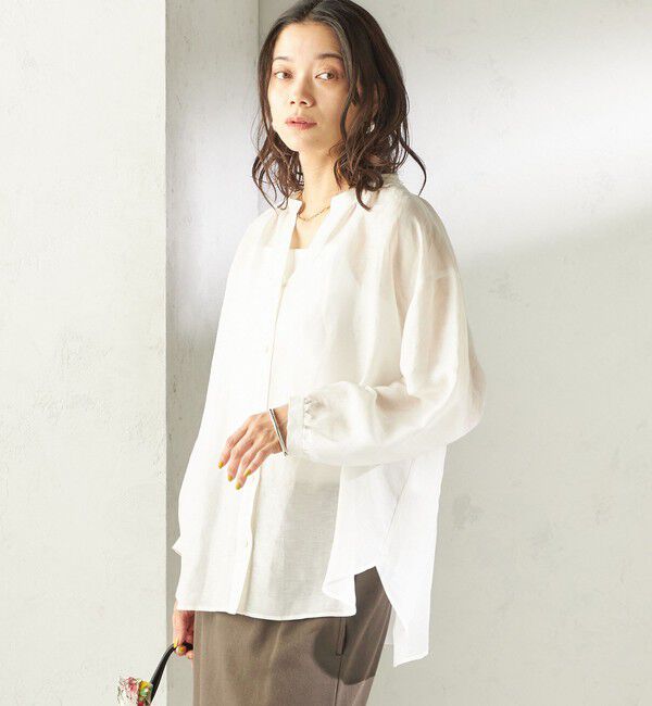 SHIPS for women「〈手洗い可能〉IMPERIAL LINEN 混 バンドカラー スキッパー シャツ」|シャツ・ブラウス|