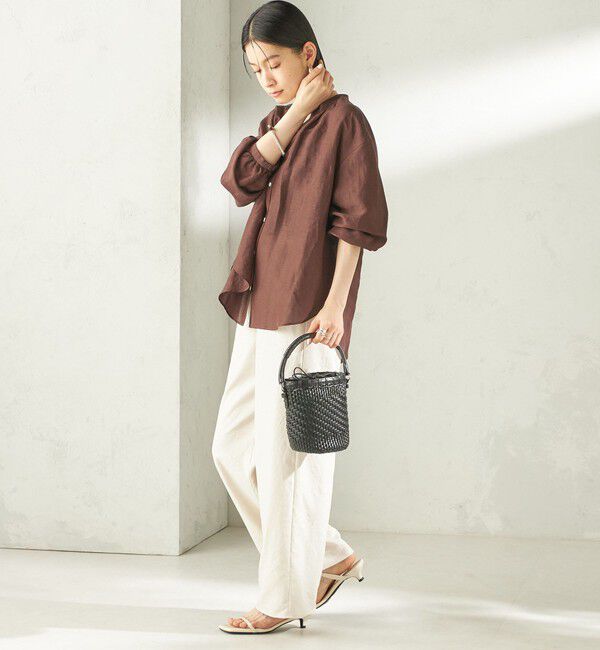 SHIPS for women「〈手洗い可能〉IMPERIAL LINEN 混 バンドカラー スキッパー シャツ」|シャツ・ブラウス|