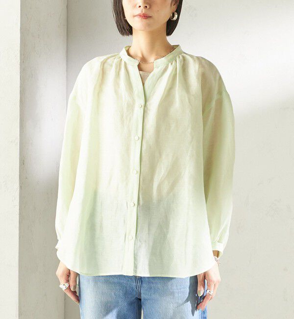 SHIPS for women「〈手洗い可能〉IMPERIAL LINEN 混 バンドカラー スキッパー シャツ」|シャツ・ブラウス|