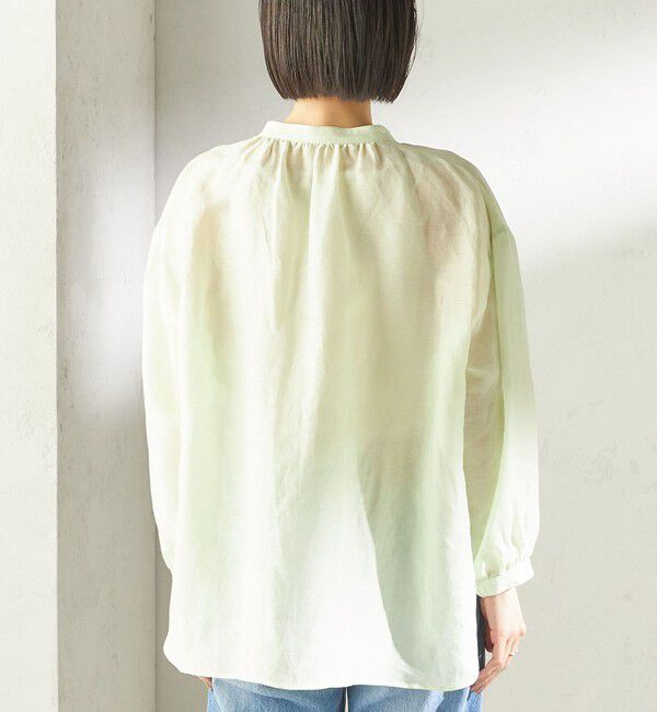 SHIPS for women「〈手洗い可能〉IMPERIAL LINEN 混 バンドカラー スキッパー シャツ」|シャツ・ブラウス|