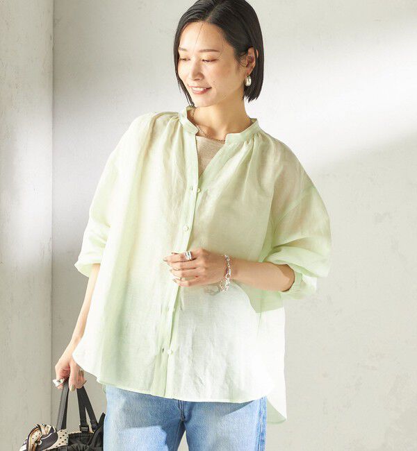 SHIPS for women「〈手洗い可能〉IMPERIAL LINEN 混 バンドカラー スキッパー シャツ」|シャツ・ブラウス|