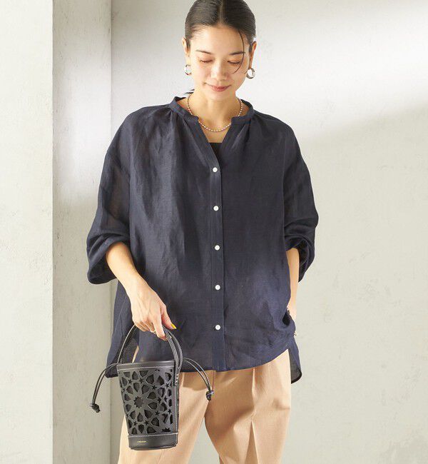 SHIPS for women「〈手洗い可能〉IMPERIAL LINEN 混 バンドカラー スキッパー シャツ」|シャツ・ブラウス|