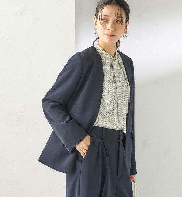 SHIPS for women「〈接触冷感 / UVカット〉Refinel カラーレス ジャケット（セレモニー対応可）」|ノーカラージャケット|ネイビー
