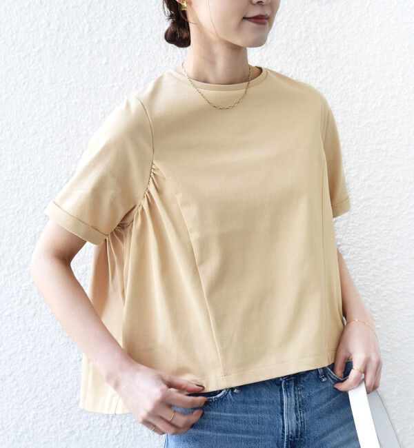 SHIPS for women「【WEB限定】〈接触冷感〉オーガニック コットン バック ギャザー トップス」|Tシャツ・カットソー|