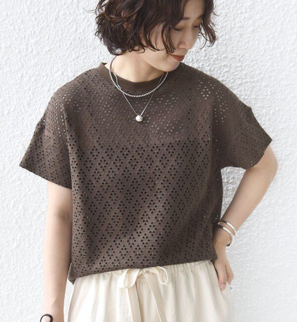 SHIPS for women「〈手洗い可能〉アイレット ショート スリーブ プルオーバー」|Tシャツ・カットソー|ブラウン系