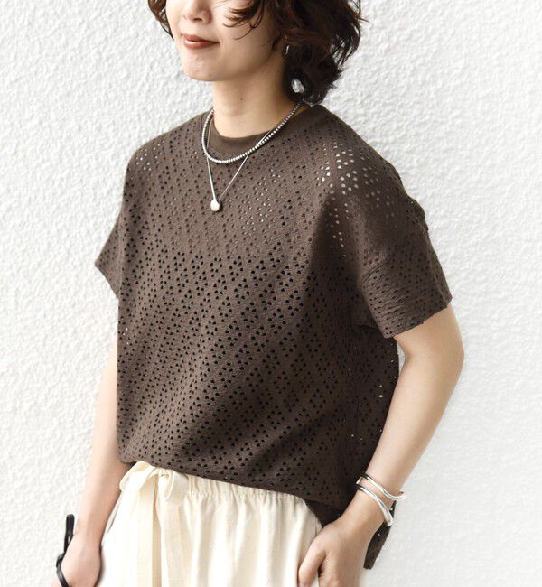 SHIPS for women「〈手洗い可能〉アイレット ショート スリーブ プルオーバー」|Tシャツ・カットソー|