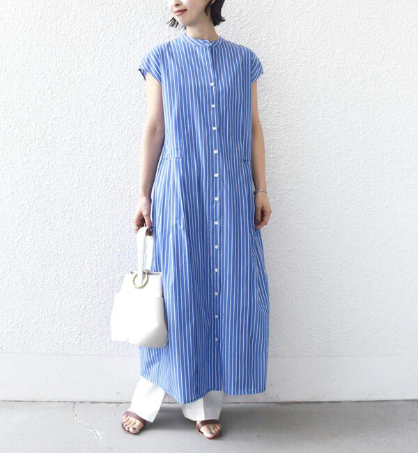 SHIPS for women「【WEB限定】〈手洗い可能〉ストライプ サイド タック ワンピース」|ワンピース|