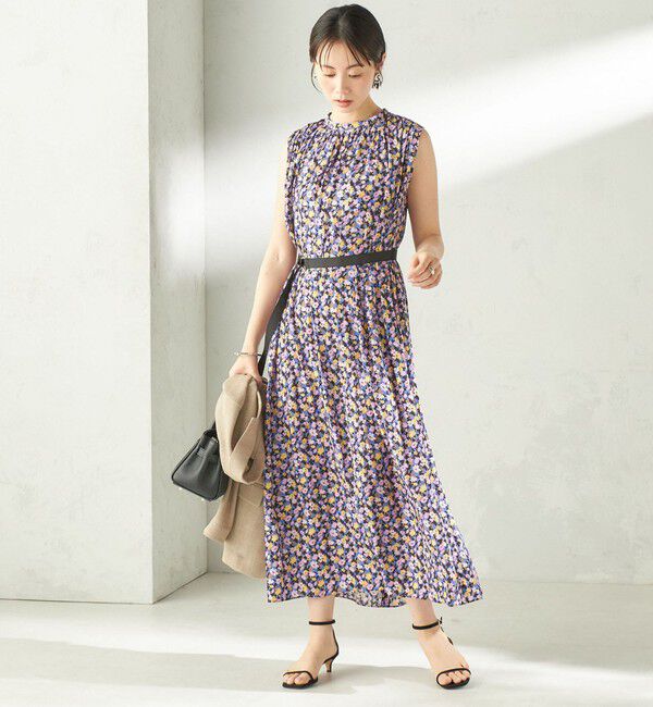 SHIPS for women「〈手洗い可能〉カッセン フラワー プリント ノースリーブ ワンピース」|ワンピース|