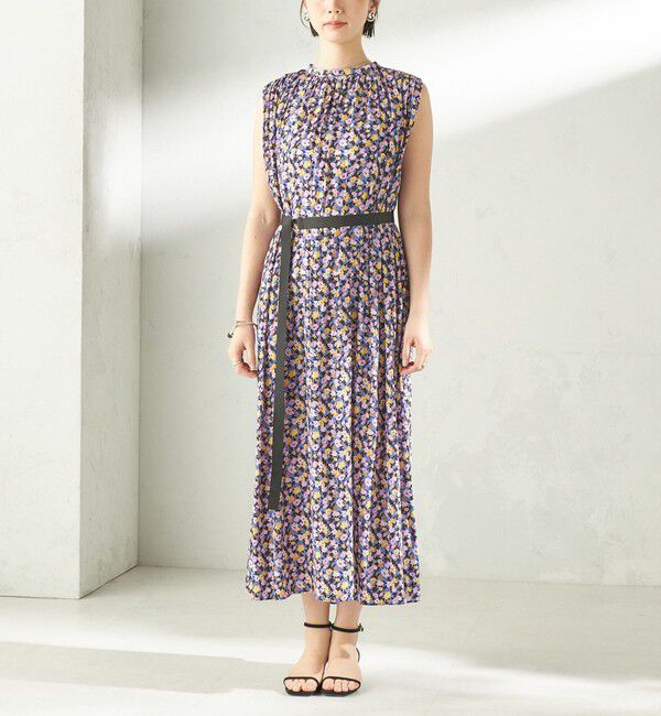 SHIPS for women「〈手洗い可能〉カッセン フラワー プリント ノースリーブ ワンピース」|ワンピース|