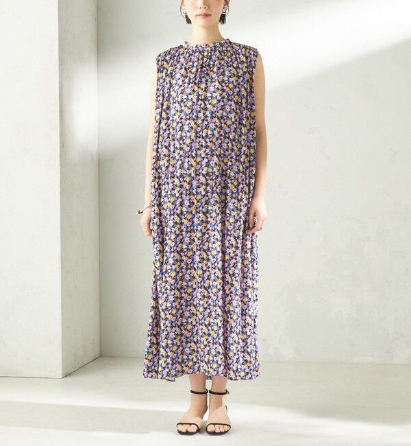 SHIPS for women「〈手洗い可能〉カッセン フラワー プリント ノースリーブ ワンピース」|ワンピース|