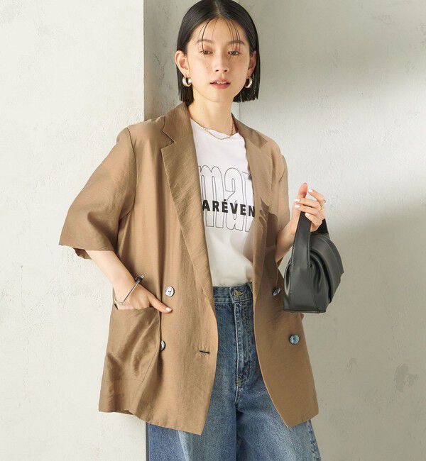 SHIPS for women「〈手洗い可能〉シルク混 シアー 羽織 半袖 ジャケット」|テーラードジャケット|