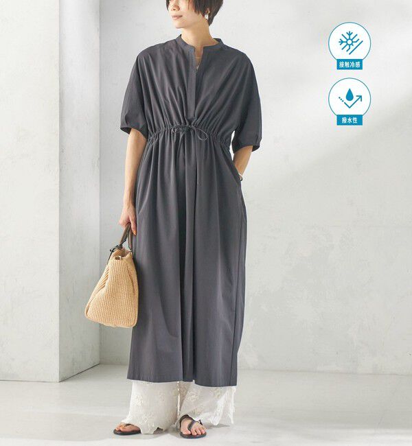 SHIPS for women「〈接触冷感 / 撥水加工〉TEXBRID(R) タフタ ウエスト 切替 ワンピース」|ワンピース|ブラック