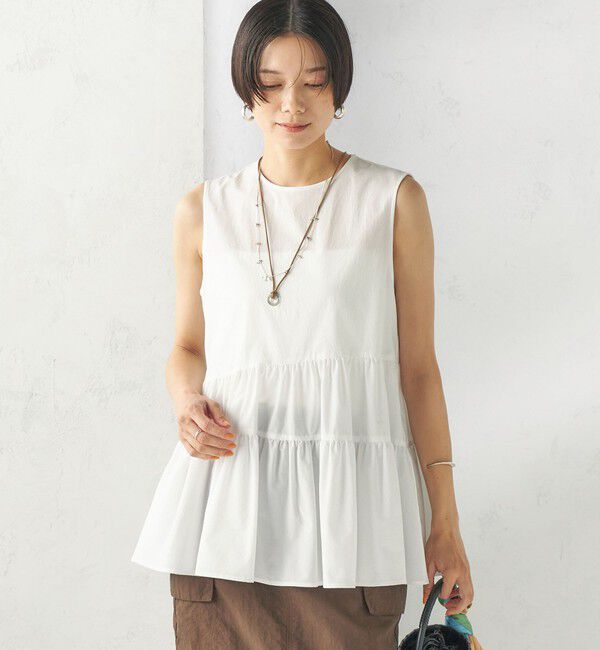 SHIPS for women「〈接触冷感 / 撥水加工〉TEXBRID(R) タフタ ノースリーブ ブラウス」|シャツ・ブラウス|