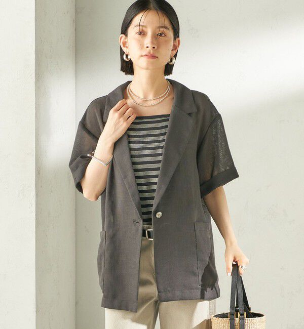 SHIPS for women「〈手洗い可能〉麻調 メッシュ ジャケット シャツ」|シャツ・ブラウス|