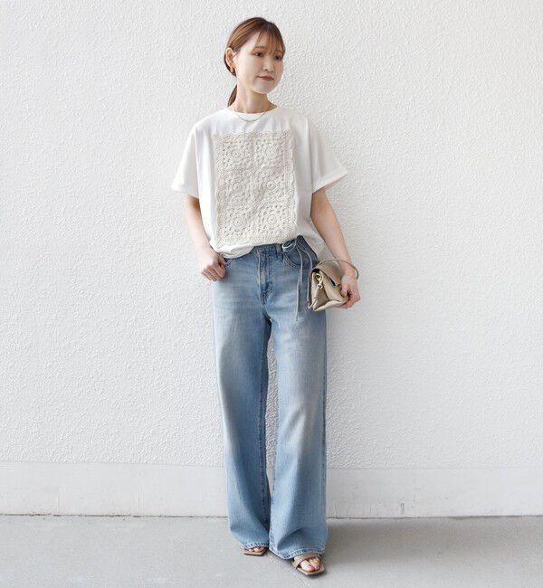 SHIPS for women「【WEB限定】〈汗染み防止/手洗い可能〉クロシェ レース ドッキング ショート スリーブ TEE」|Tシャツ・カットソー|