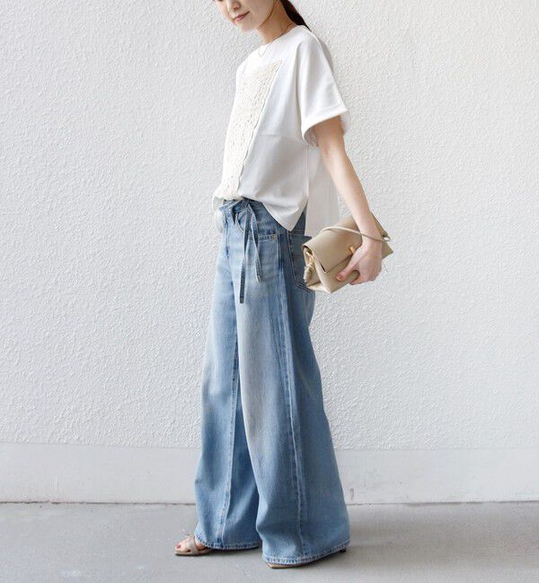 SHIPS for women「【WEB限定】〈汗染み防止/手洗い可能〉クロシェ レース ドッキング ショート スリーブ TEE」|Tシャツ・カットソー|