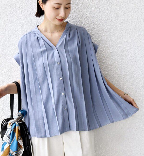 SHIPS for women「【WEB限定】〈手洗い可能〉ストレッチ ジョーゼット プリーツ スキッパー ブラウス」|シャツ・ブラウス|
