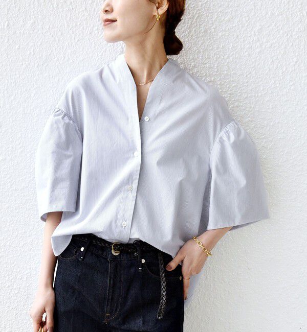 SHIPS for women「〈手洗い可能〉バック フレア 袖 ギャザー スキッパー ブラウス」|シャツ・ブラウス|