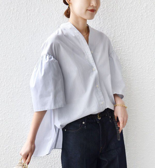 SHIPS for women「〈手洗い可能〉バック フレア 袖 ギャザー スキッパー ブラウス」|シャツ・ブラウス|