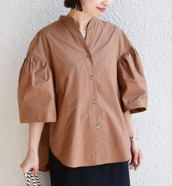 SHIPS for women「〈手洗い可能〉バック フレア 袖 ギャザー スキッパー ブラウス」|シャツ・ブラウス|ブラウン
