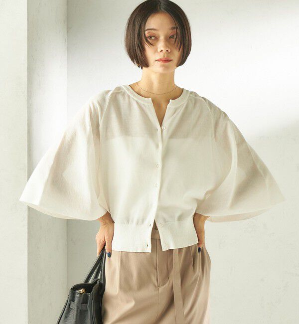 SHIPS for women「〈手洗い可能〉綿 フレア スリーブ キーネック カーディガン」|カーディガン|