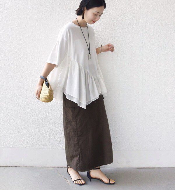 SHIPS for women「【WEB限定】〈手洗い可能〉ランダム ギャザー ドッキング TEE」|Tシャツ・カットソー|