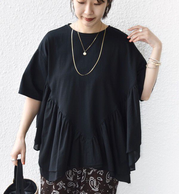 SHIPS for women「【WEB限定】〈手洗い可能〉ランダム ギャザー ドッキング TEE」|Tシャツ・カットソー|