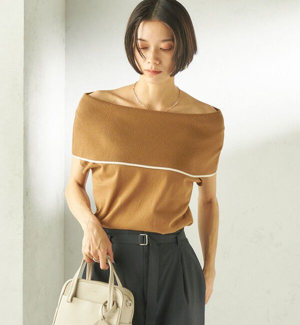 SHIPS for women「〈手洗い可能〉綿 ポリエステル 配色 2WAY 半袖 ニット」|ニット・セーター|