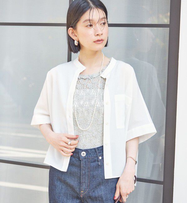 SHIPS for women「〈接触冷感/洗濯機可能〉SUUSUU バンドカラー 半袖 シャツ」|シャツ・ブラウス|