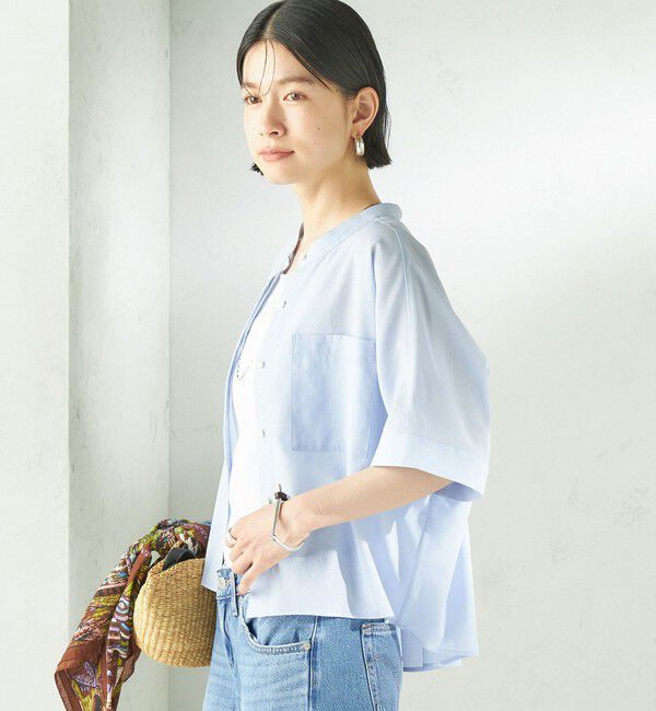 SHIPS for women「〈接触冷感/洗濯機可能〉SUUSUU バンドカラー 半袖 シャツ」|シャツ・ブラウス|