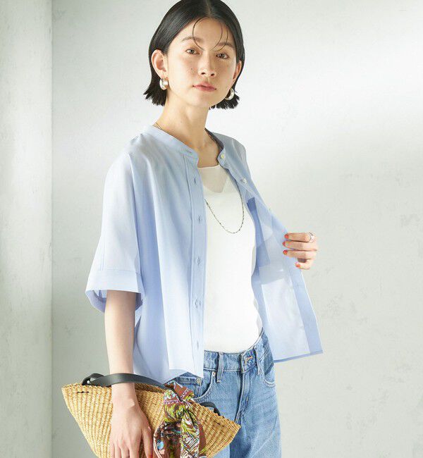 SHIPS for women「〈接触冷感/洗濯機可能〉SUUSUU バンドカラー 半袖 シャツ」|シャツ・ブラウス|