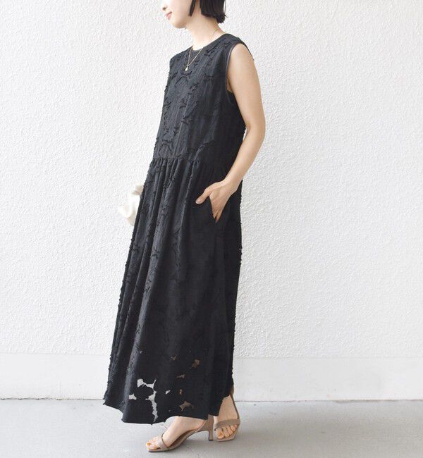 SHIPS for women「《予約》〈手洗い可能〉シアー ジャカード ノースリーブ ワンピース」|ワンピース|
