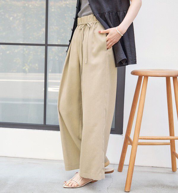 SHIPS for women「〈接触冷感/防シワ/洗濯機可能〉麻調 ウエスト リボン インタック イージー パンツ」|その他|