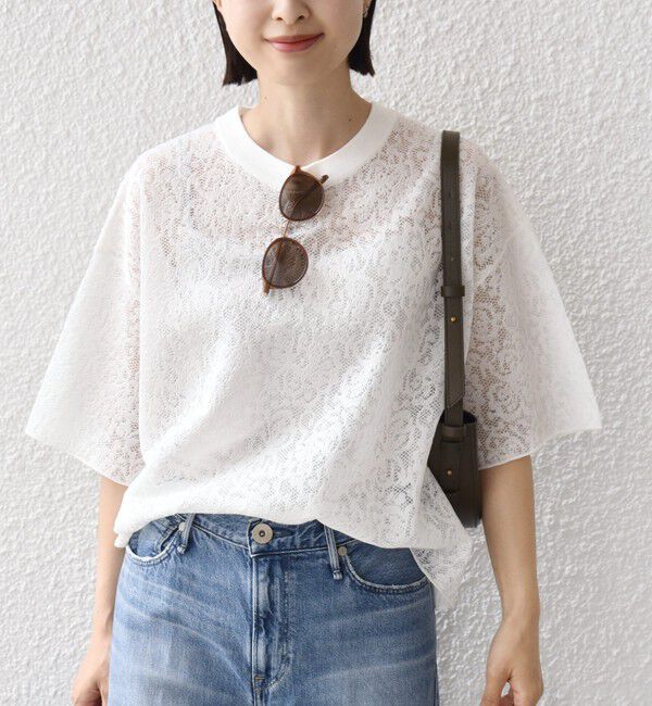 SHIPS for women「〈手洗い可能〉レース ジャカード ショートスリーブ カットソー」|Tシャツ・カットソー|