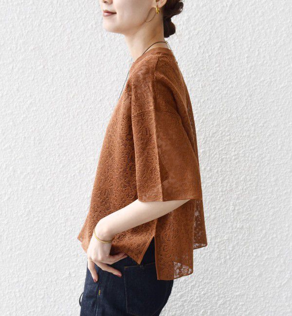 SHIPS for women「〈手洗い可能〉レース ジャカード ショートスリーブ カットソー」|Tシャツ・カットソー|