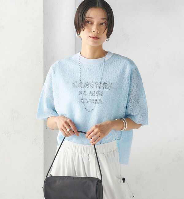SHIPS for women「〈手洗い可能〉レース ジャカード ショートスリーブ カットソー」|Tシャツ・カットソー|