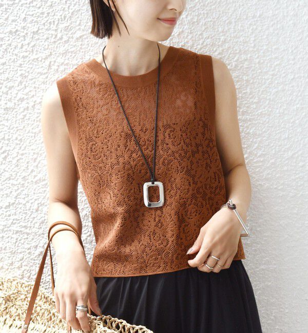 SHIPS for women「〈手洗い可能〉レース ジャカード 2WAY ノースリーブ カットソー」|Tシャツ・カットソー|ブラウン