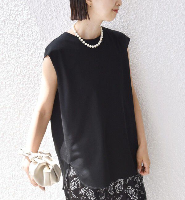 SHIPS for women「〈接触冷感/UVカット〉ガゼット デザイン 裾 ラウンド TEE」|Tシャツ・カットソー|ブラック