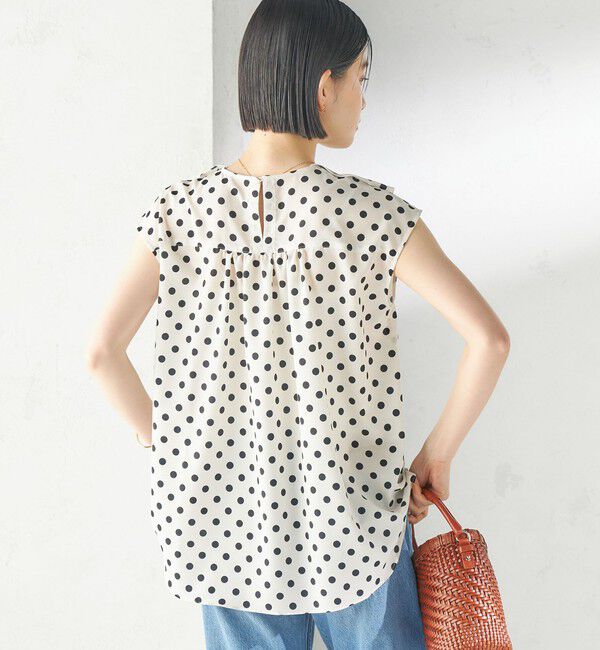 SHIPS for women「〈手洗い可能〉ドット フリル Vネック フレンチスリーブ ブラウス」|シャツ・ブラウス|