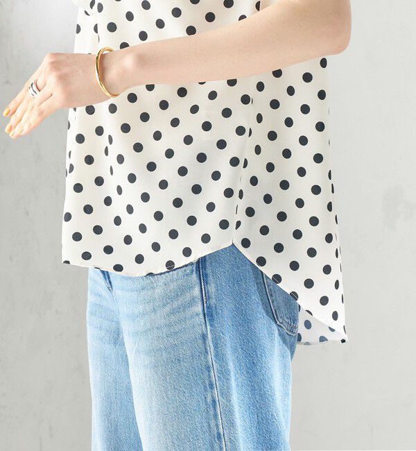 SHIPS for women「〈手洗い可能〉ドット フリル Vネック フレンチスリーブ ブラウス」|シャツ・ブラウス|