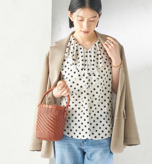 SHIPS for women「〈手洗い可能〉ドット フリル Vネック フレンチスリーブ ブラウス」|シャツ・ブラウス|