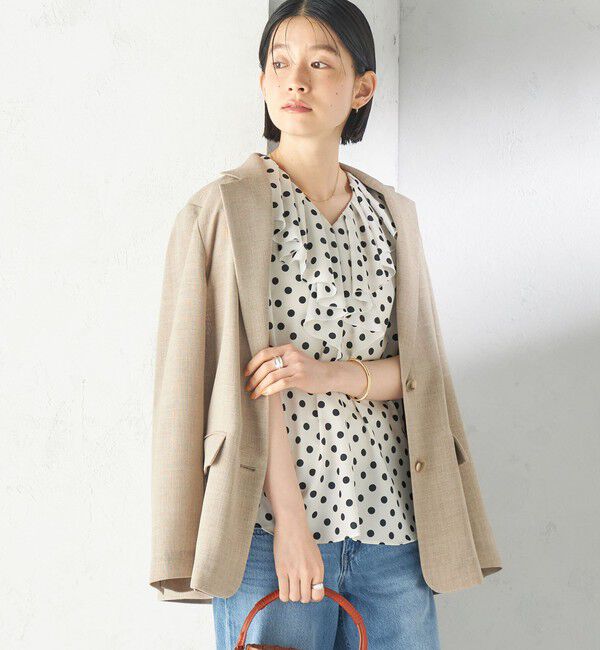 SHIPS for women「〈手洗い可能〉ドット フリル Vネック フレンチスリーブ ブラウス」|シャツ・ブラウス|