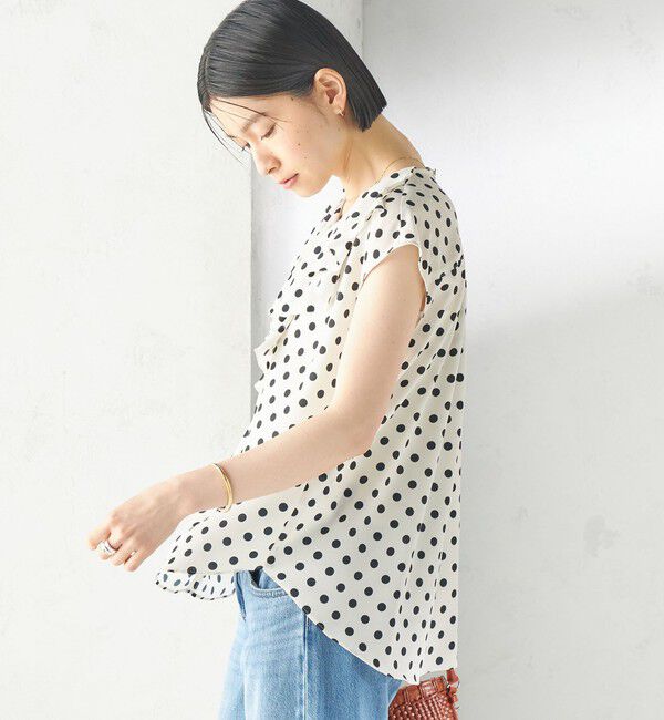 SHIPS for women「〈手洗い可能〉ドット フリル Vネック フレンチスリーブ ブラウス」|シャツ・ブラウス|