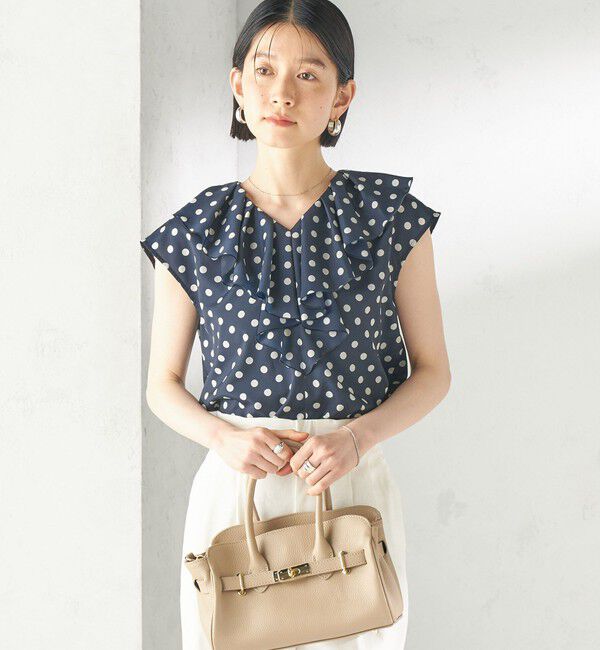 SHIPS for women「〈手洗い可能〉ドット フリル Vネック フレンチスリーブ ブラウス」|シャツ・ブラウス|