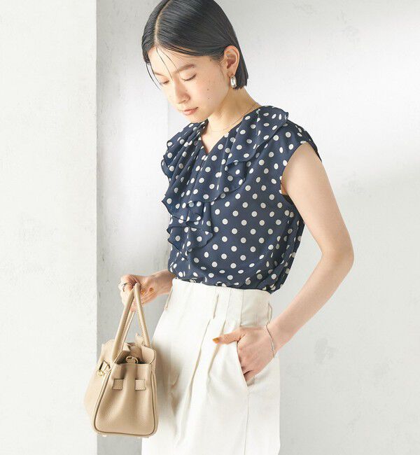 SHIPS for women「〈手洗い可能〉ドット フリル Vネック フレンチスリーブ ブラウス」|シャツ・ブラウス|