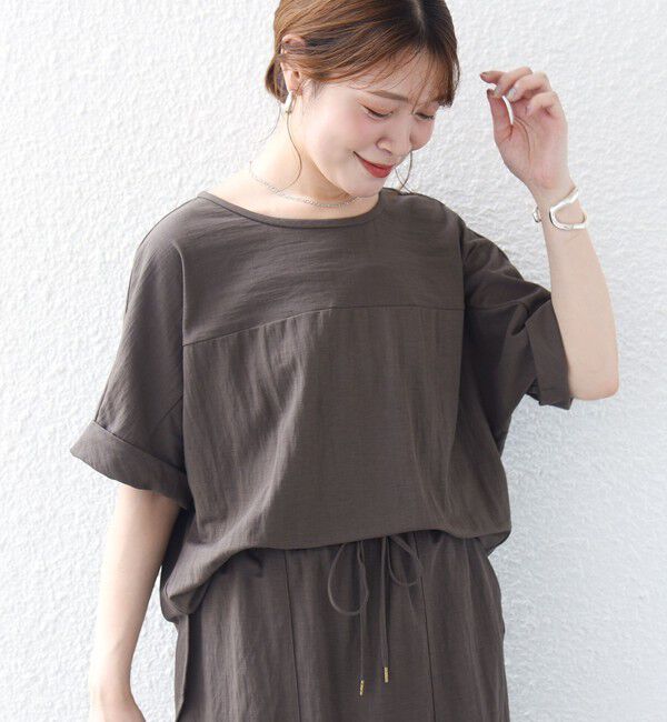 SHIPS for women「【実力派ベーシック】〈手洗い可能〉レーヨン ナイロン ドルマン 半袖 プルオーバー」|Tシャツ・カットソー|カーキ